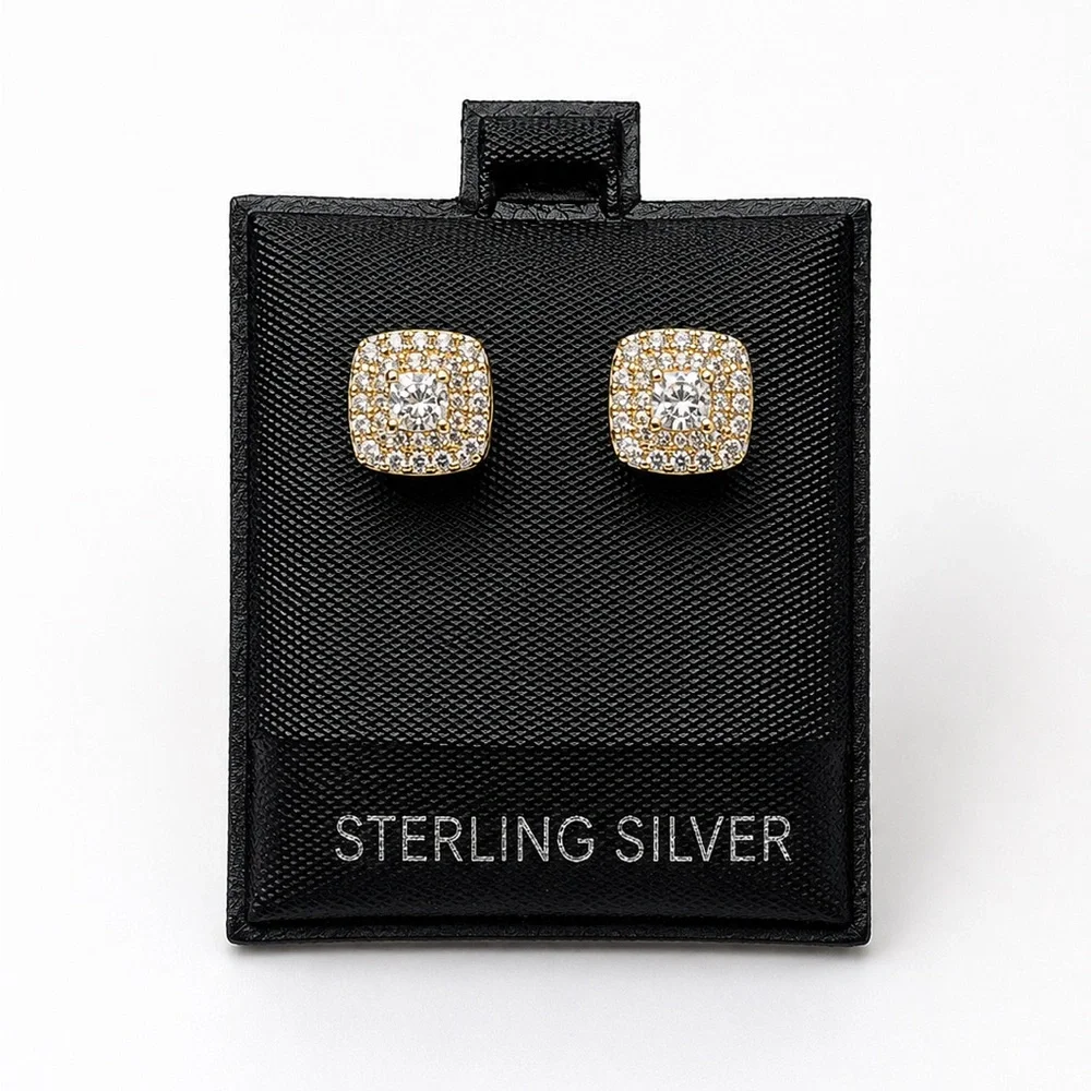 Gold Over 925 Sterling Silver 0.60CTW MOISSANITE Square Halo Stud Earrings